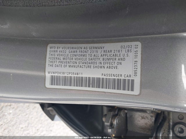 44976053 :رقم المزاد ، WVWPD63B12P354011 vin ، 2002 Volkswagen Passat Gls مزاد بيع