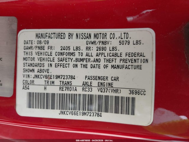 Aukcja sprzedaży 2009 Infiniti G37, vin: JNKCV66E19M723784, numer aukcji: 44976055