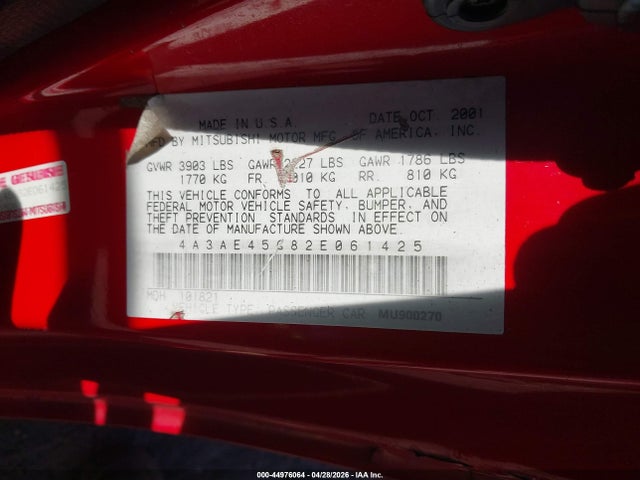 Aukcja sprzedaży 2002 Mitsubishi Eclipse Spyder Gs, vin: 4A3AE45G82E061425, numer aukcji: 44976064