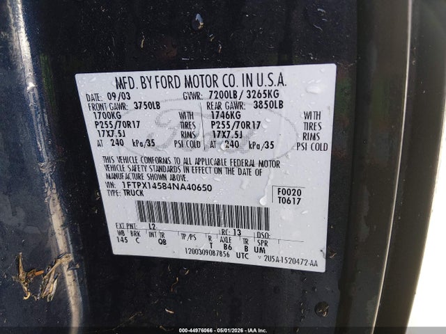 Продаж на аукціоні авто 2004 Ford F-150 Fx4/lariat/xl/xlt, vin: 1FTPX14584NA40650, номер лоту: 44976066