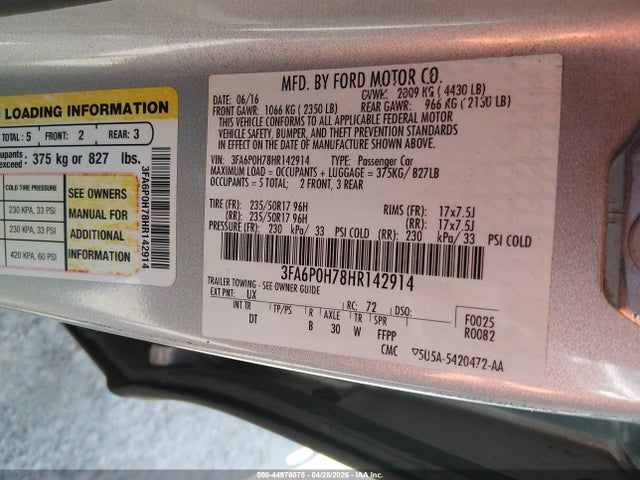 3FA6P0H78HR142914 Ford FUSION SE
