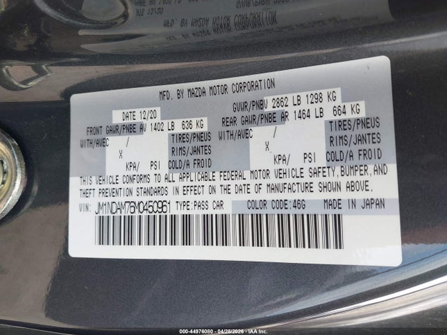 44976080 :رقم المزاد ، JM1NDAM76M0450961 vin ، 2021 Mazda Mx-5 Miata Rf Grand Touring مزاد بيع