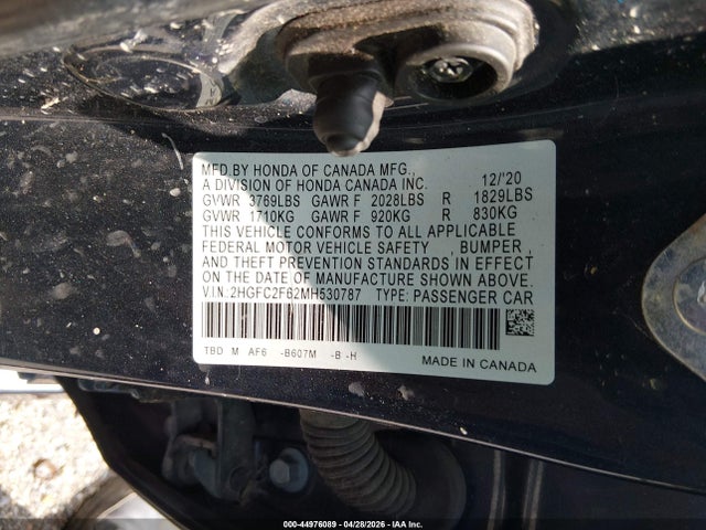 2021 Honda Civic Lx მანქანა იყიდება აუქციონზე, vin: 2HGFC2F62MH530787, აუქციონის ნომერი: 44976089