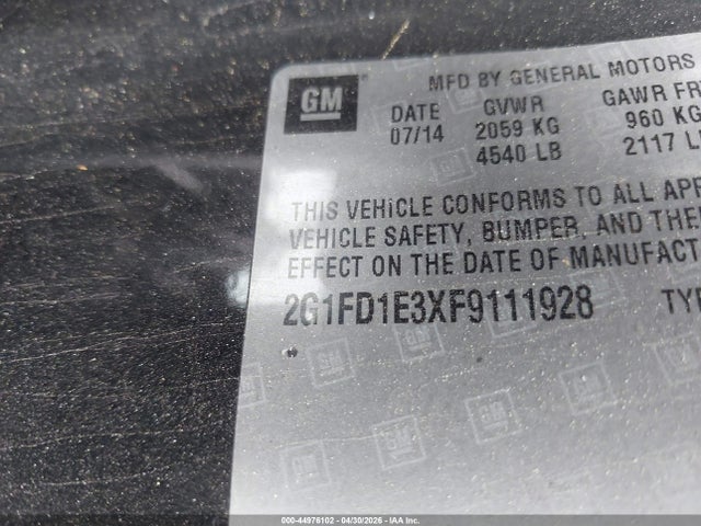 44976102 :رقم المزاد ، 2G1FD1E3XF9111928 vin ، 2015 Chevrolet Camaro 1lt مزاد بيع