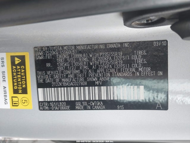 Продажа на аукционе авто 2010 Lexus Rx 350, vin: 2T2ZK1BA5AC027808, номер лота: 44976104