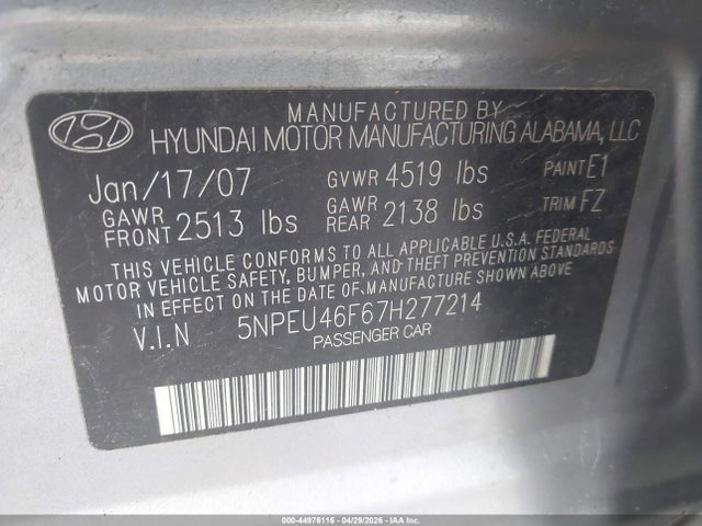 Продаж на аукціоні авто 2007 Hyundai Sonata Limited/se V6, vin: 5NPEU46F67H277214, номер лоту: 44976116
