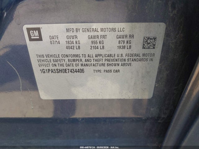 Aukcja sprzedaży 2014 Chevrolet Cruze Ls Auto, vin: 1G1PA5SH0E7434406, numer aukcji: 44976124