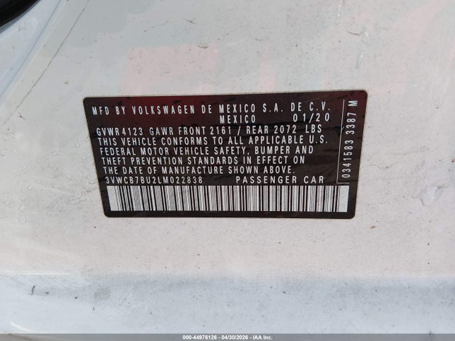 Продаж на аукціоні авто 2020 Volkswagen Jetta 1.4t R-line/1.4t S/1.4t Se, vin: 3VWCB7BU2LM022838, номер лоту: 44976126