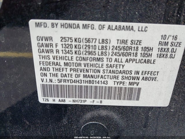 Aukcja sprzedaży 2017 Acura Mdx, vin: 5FRYD4H31HB014143, numer aukcji: 44976140