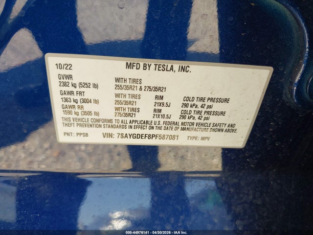 Aukcja sprzedaży 2023 Tesla Model Y Performance Dual Motor All-wheel Drive, vin: 7SAYGDEF8PF587081, numer aukcji: 44976141