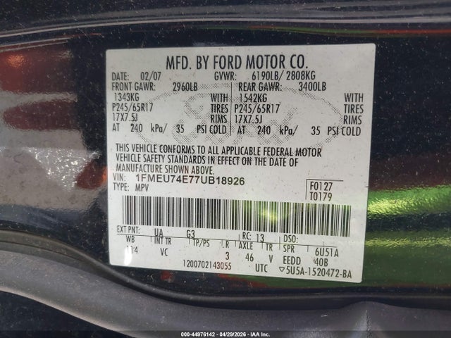 Aukcja sprzedaży 2007 Ford Explorer Eddie Bauer, vin: 1FMEU74E77UB18926, numer aukcji: 44976142