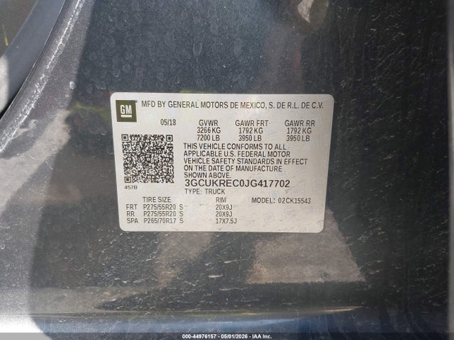 44976157 :رقم المزاد ، 3GCUKREC0JG417702 vin ، 2018 Chevrolet Silverado 1500 2lt مزاد بيع