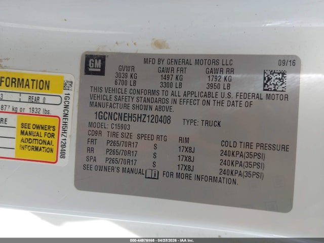 1GCNCNEH5HZ120408 Chevrolet Silverado 1500 Wt