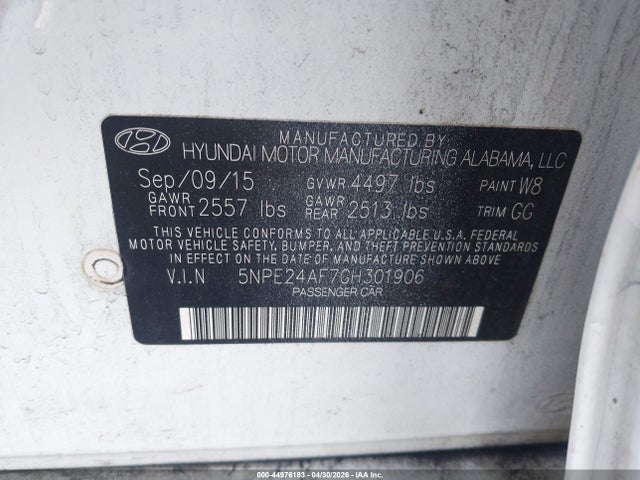 Aukcja sprzedaży 2016 Hyundai Sonata Se, vin: 5NPE24AF7GH301906, numer aukcji: 44976183