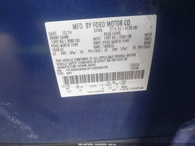 Aukcja sprzedaży 2015 Ford Explorer, vin: 1FM5K8B83FGB65635, numer aukcji: 44976205