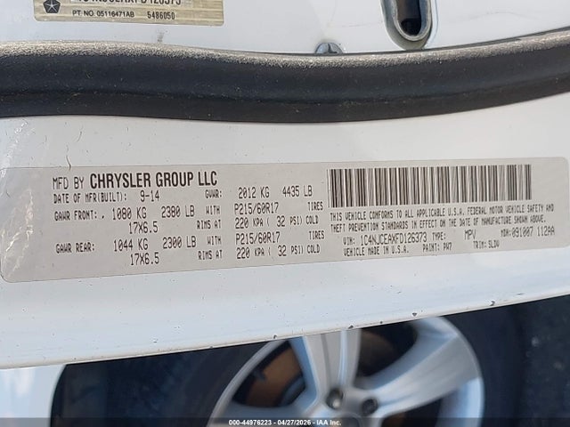 44976223 :رقم المزاد ، 1C4NJCEAXFD126373 vin ، 2015 Jeep Compass High Altitude Edition مزاد بيع