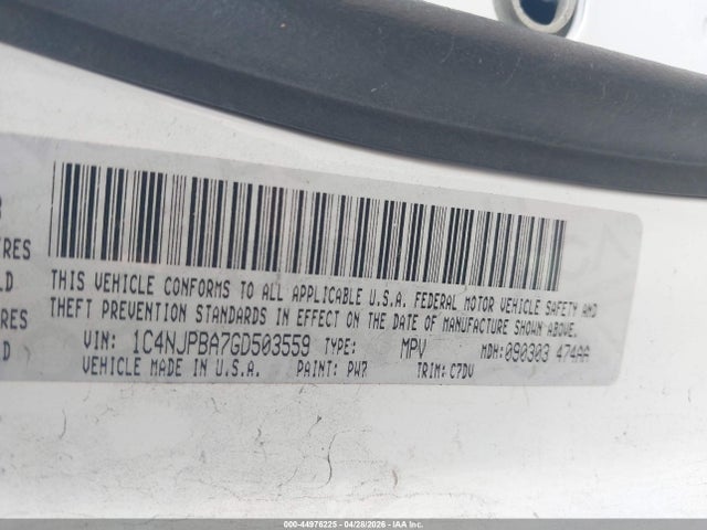 Продажа на аукционе авто 2016 Jeep Patriot Sport, vin: 1C4NJPBA7GD503559, номер лота: 44976225