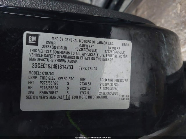 Aukcja sprzedaży 2008 Chevrolet Silverado 1500 Lt1, vin: 2GCEC19J481314233, numer aukcji: 44976232
