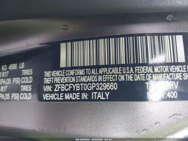 2016 Fiat 500x Easy მანქანა იყიდება აუქციონზე, vin: ZFBCFYBT0GP329660, აუქციონის ნომერი: 44976244