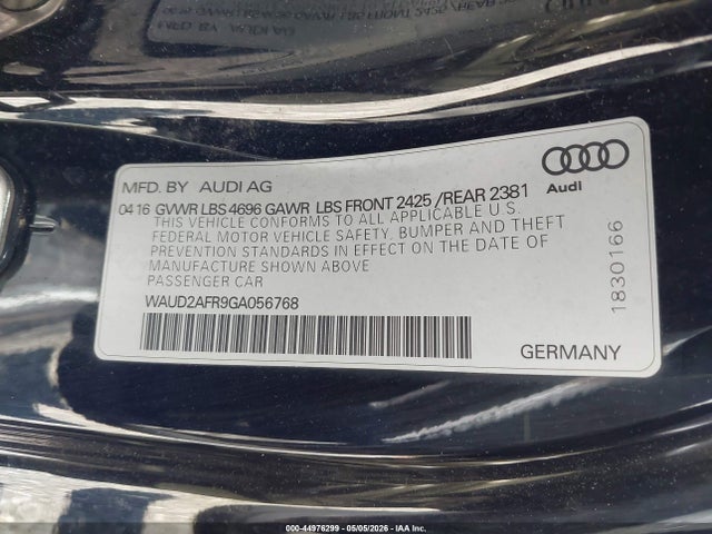 Aukcja sprzedaży 2016 Audi A5 2.0t Premium, vin: WAUD2AFR9GA056768, numer aukcji: 44976299