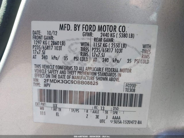 44976308 :رقم المزاد ، 2FMDK3GC9DBB08825 vin ، 2013 Ford Edge Se مزاد بيع