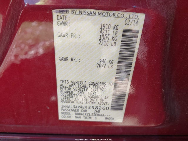 Nissan Altima 2.5 S 2014 1N4AL3AP4EN358260 Image 9