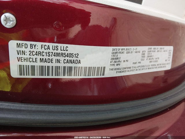 Продажа на аукционе авто 2021 Chrysler Pacifica Hybrid Limited, vin: 2C4RC1S74MR540512, номер лота: 44976314
