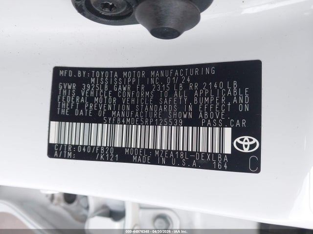 Aukcja sprzedaży 2024 Toyota Corolla Le, vin: 5YFB4MDE5RP125539, numer aukcji: 44976348