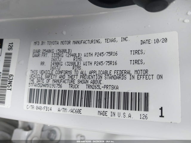 2021 Toyota Tacoma Sr მანქანა იყიდება აუქციონზე, vin: 5TFAX5GN4MX191756, აუქციონის ნომერი: 44976350