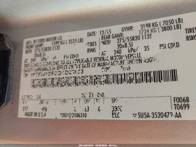 1FTFW1EF0GKD25953 Ford F-150 Lariat