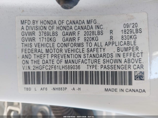 Продажа на аукционе авто 2020 Honda Civic Lx, vin: 2HGFC2F61LH589036, номер лота: 44976354
