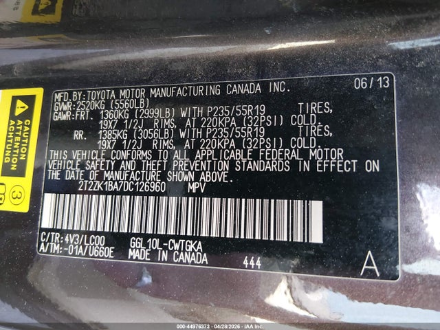 Aukcja sprzedaży 2013 Lexus Rx 350, vin: 2T2ZK1BA7DC126960, numer aukcji: 44976373