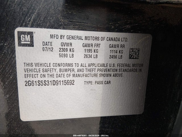 44976381 :رقم المزاد ، 2G61S5S31D9115692 vin ، 2013 Cadillac Xts Premium مزاد بيع
