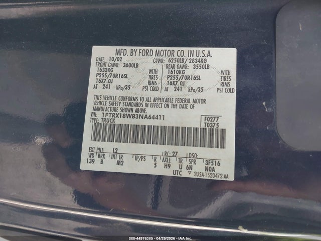 Продажа на аукционе авто 2003 Ford F-150 Lariat/xl/xlt, vin: 1FTRX18W83NA64411, номер лота: 44976385