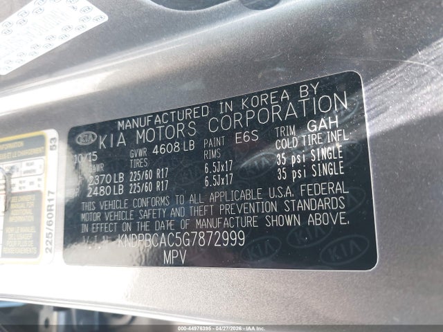 44976395 :رقم المزاد ، KNDPBCAC5G7872999 vin ، 2016 Kia Sportage Lx مزاد بيع