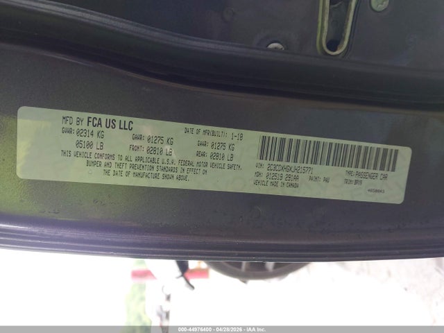 Aukcja sprzedaży 2018 Dodge Charger Sxt Plus Rwd, vin: 2C3CDXHGXJH215771, numer aukcji: 44976400