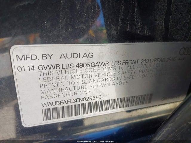 Продаж на аукціоні авто 2014 Audi A4 2.0t Premium, vin: WAUBFAFL3EN029563, номер лоту: 44976405