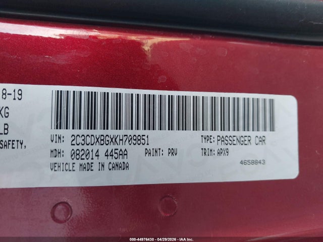 Auction sale of the 2019 Dodge Charger Sxt Rwd, vin: 2C3CDXBGXKH709851, lot number: 44976430