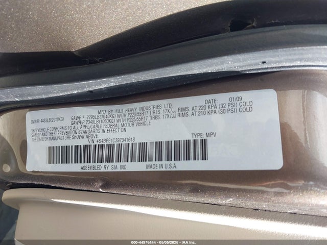 2009 Subaru Outback 2.5i მანქანა იყიდება აუქციონზე, vin: 4S4BP61C397341618, აუქციონის ნომერი: 44976444