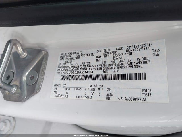 44976449 :رقم المزاد ، 1FMCU0GD2HUE14973 vin ، 2017 Ford Escape Se مزاد بيع