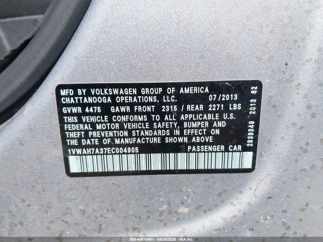 Aukcja sprzedaży 2014 Volkswagen Passat 2.5l S, vin: 1VWAH7A37EC004905, numer aukcji: 44976461