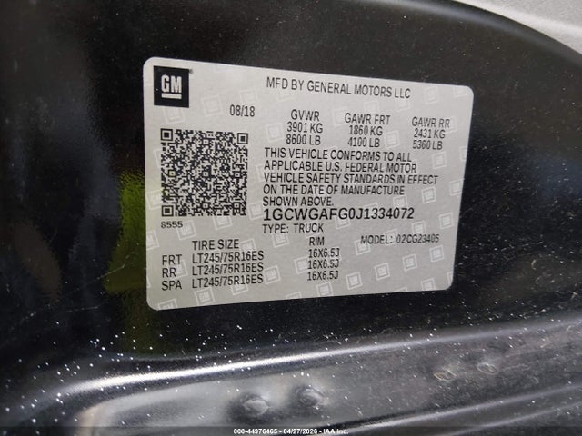 1GCWGAFG0J1334072 Chevrolet Express 2500 Work Van