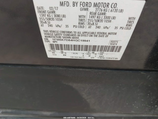 Aukcja sprzedaży 2017 Ford Explorer Xlt, vin: 1FM5K7D84HGC19941, numer aukcji: 44976466