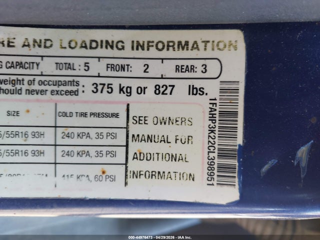Aukcja sprzedaży 2012 Ford Focus Se, vin: 1FAHP3K22CL398951, numer aukcji: 44976473