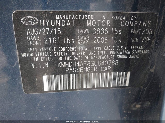 KMHDH4AE8GU640788 Hyundai ELANTRA SE