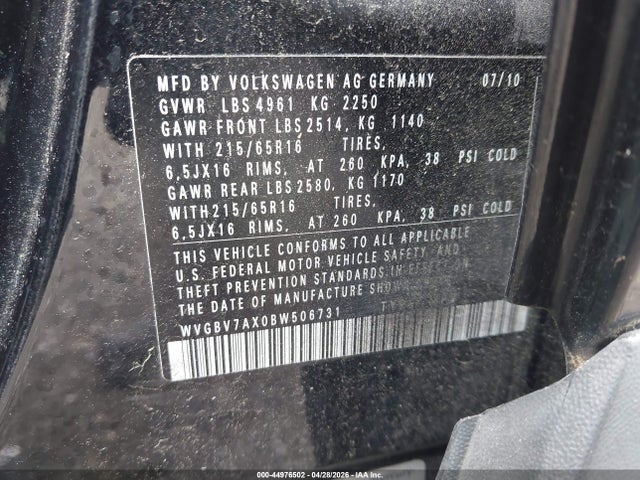Продаж на аукціоні авто 2011 Volkswagen Tiguan S, vin: WVGBV7AX0BW506731, номер лоту: 44976502
