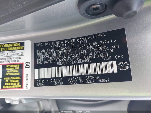 Aukcja sprzedaży 2023 Lexus Es 300h F Sport Handling, vin: 58ABA1C19PU030833, numer aukcji: 44976503