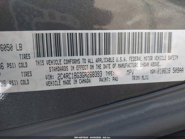 44976525 :رقم المزاد ، 2C4RC1BG3GR268393 vin ، 2016 Chrysler Town & Country Touring مزاد بيع