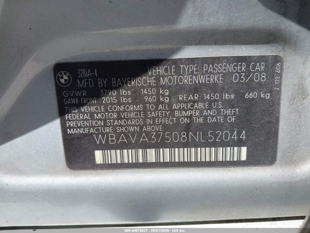 Продаж на аукціоні авто 2008 Bmw 328i, vin: WBAVA37508NL52044, номер лоту: 44976527