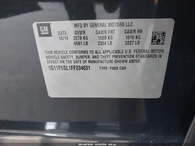 Aukcja sprzedaży 2015 Chevrolet Malibu 1lz, vin: 1G11F5SL1FF204831, numer aukcji: 44976530